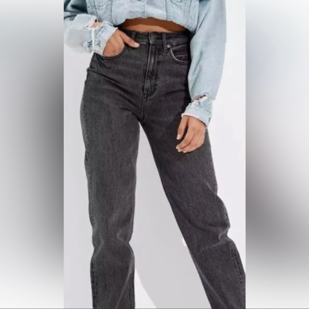 American Eagle High rise Baggy Straight black jeans Washed 14 Short petite